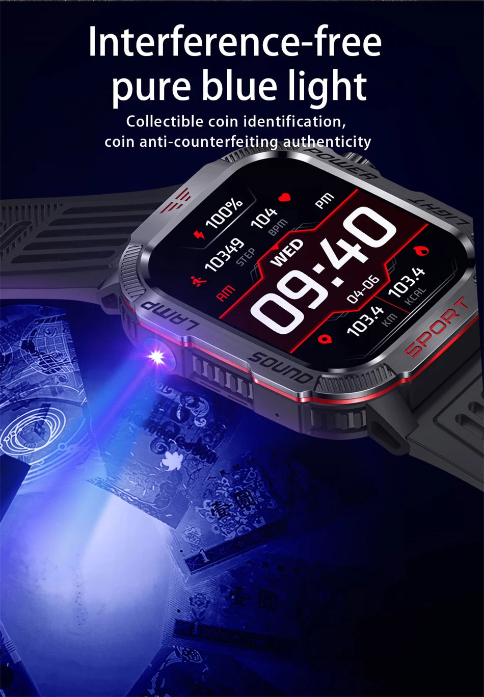 Smartwatch Deportivo Militar con Linterna y Llamadas Bluetooth – Batería 600mAh y Diseño Resistente