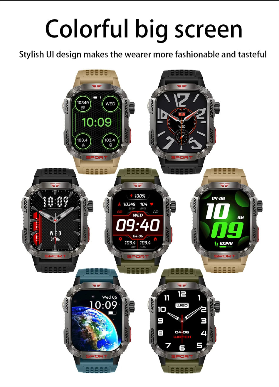 Smartwatch Deportivo Militar con Linterna y Llamadas Bluetooth – Batería 600mAh y Diseño Resistente