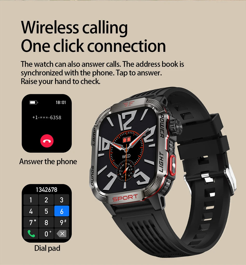 Smartwatch Deportivo Militar con Linterna y Llamadas Bluetooth – Batería 600mAh y Diseño Resistente