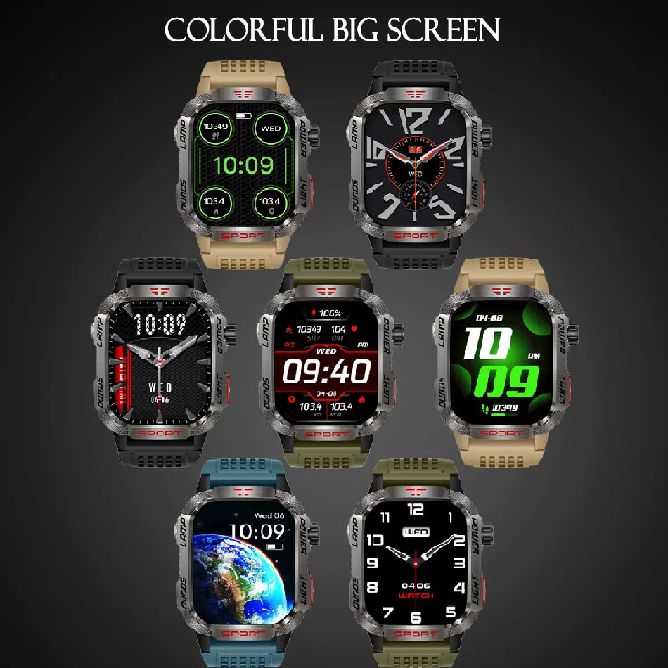 Smartwatch Deportivo Militar con Linterna y Llamadas Bluetooth – Batería 600mAh y Diseño Resistente