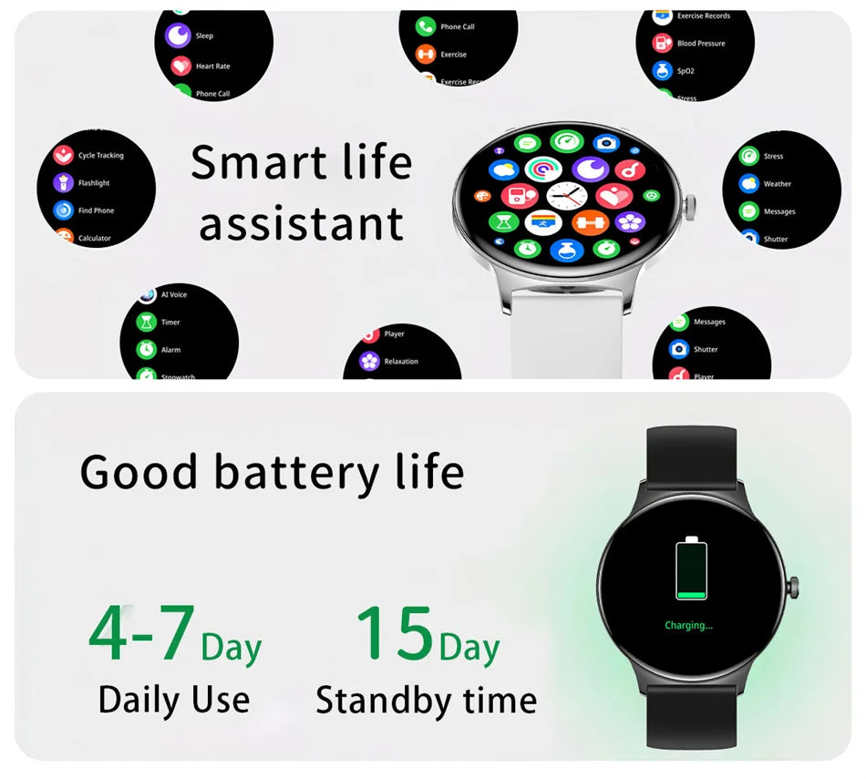 Smartwatch AMOLED Ultra Delgado con Llamadas Bluetooth – Monitor de Salud y Deporte (Android/iOS)