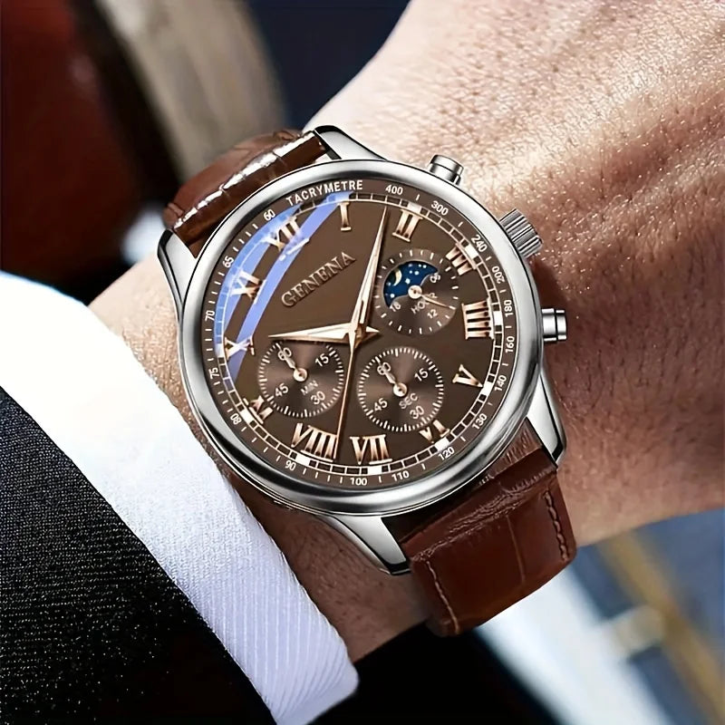 Reloj Masculino GENEVA Quartz – Diseño Elegante con Números Romanos