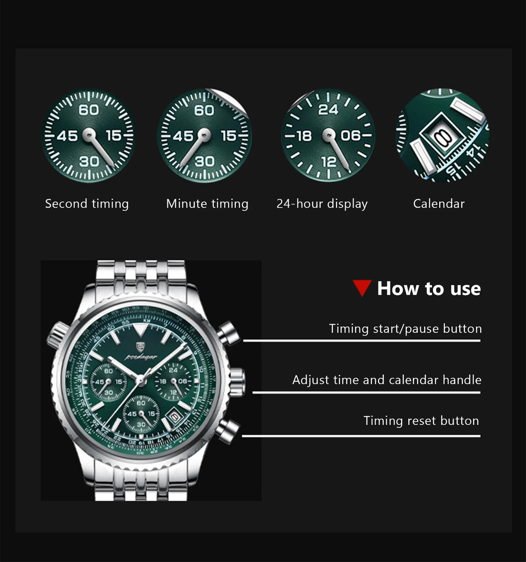Reloj Hombre POEDAGAR 960 – Acero Inoxidable, Elegante, Cronógrafo y Resistente al Agua
