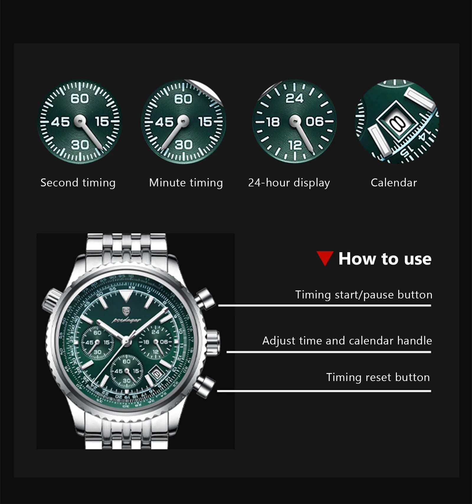 Reloj Hombre POEDAGAR 960 – Acero Inoxidable, Elegante, Cronógrafo y Resistente al Agua